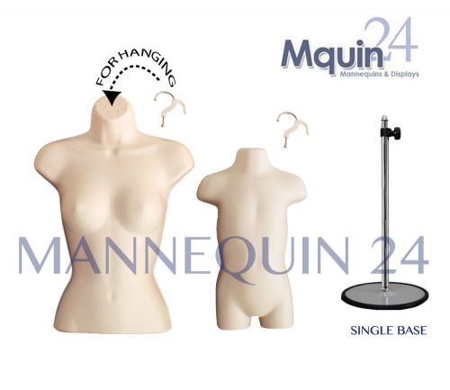 SET OF FEMALE TORSO &amp; TODDLER BODY MANNEQUIN FORMS FLESH +1 STAND + 2 HANGERS