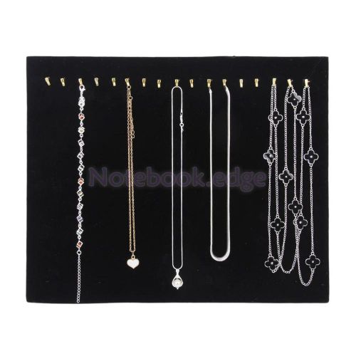 17 hook black velvet necklace jewelry display stand easel snap chain pad 14.6&#034; for sale