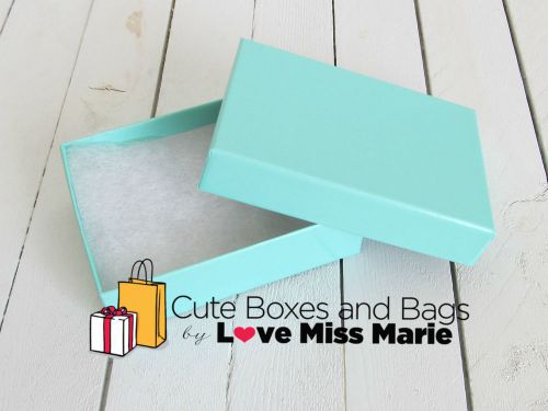 Set of 200 - 3 1/8&#034; x 2 1/8&#034; x 1&#034; Teal Blue Cotton Filled Jewelry Boxes