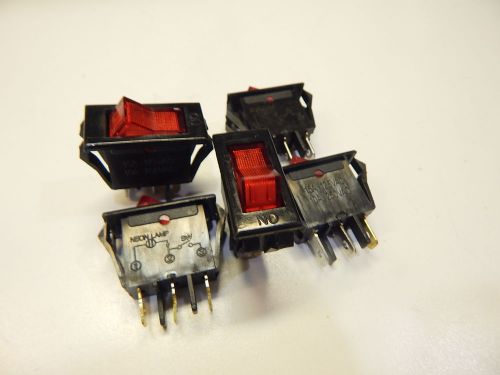 RED LAMPED ROCKER SWITCH 120VAC 15 AMP - YOU GET 5 PIECES