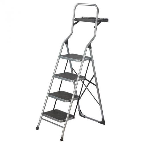 4 step stool w/tray, steel gray homebasix utility/folding step stool gray for sale