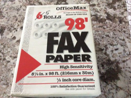 OfficeMax 98&#039; x 8-1/2&#034; High Sensitivity Fax Paper 1/2&#034; Core -5 New Rolls US Made