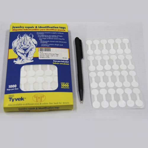 Round White Sticker Rhino Pricing Jewelry Tags 1000 Pcs 1.375&#034; x 0.50&#034;