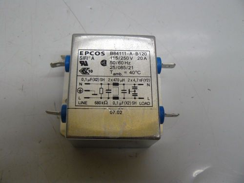 Epcos b84111-a-b120 filter 115/250 volt 20 amp 50/60 hz for sale