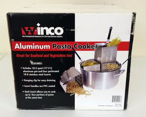 Amazing Winco Aluminum Pasta Cooker 18.5 Quarts 4 Insets Stainless Steel SEALED!