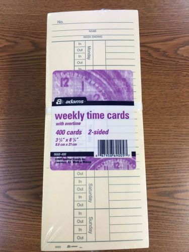 New sealed 400 Adams weekly time cards w overtime 3 2/5 x 8 1/4 2-sided 9660-400