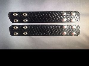 2 New Boston Leather Basketweave Double Belt Keeper - Silver Snap 5496 Duty Gear