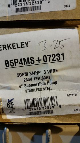 Berkeley 3/4hp 5 gpm pump pack submersible pump, motor, &amp; control box for sale