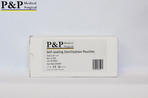 Self seal sterilization pouch 2.25&#034;x4&#034; box of 400 indicator strip p&amp;p pp-sp1 for sale