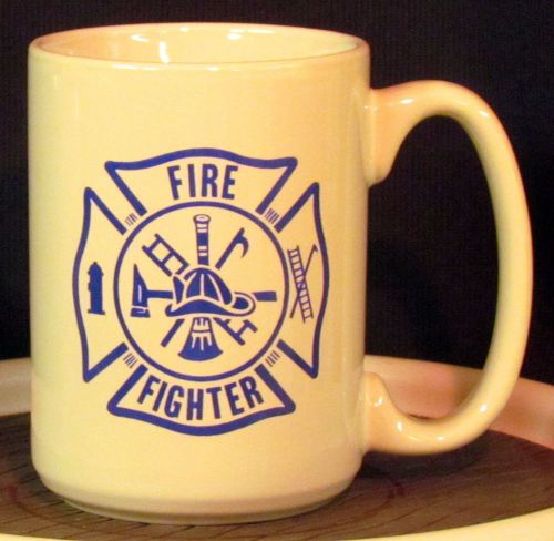 Fire Fighter Text in Blue in a Maltese Cross on a 12 oz. Coffee Mug