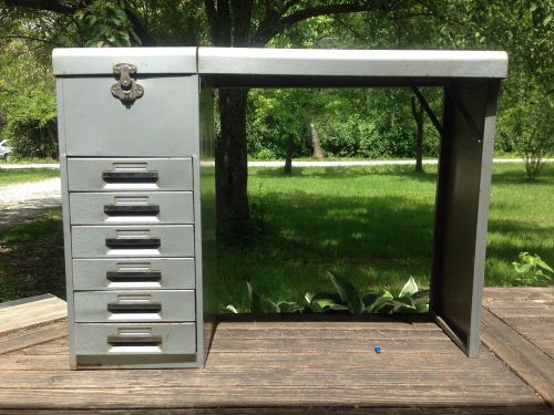 Vintage Mid Century Industrial METAL STORAGE CABINET with FOLD OUT DESK ~ Rare!