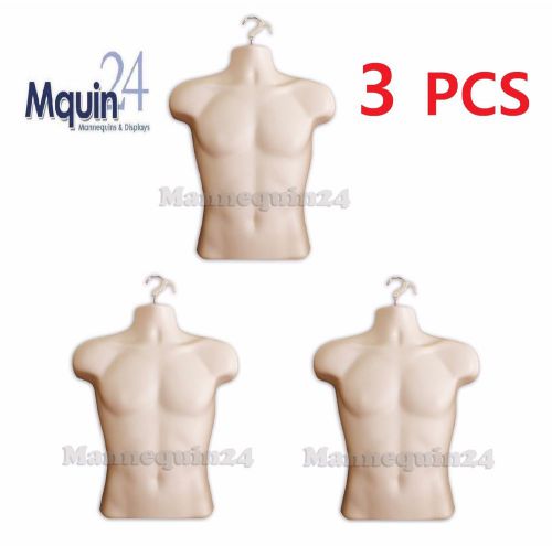 Lot of 3 male torso mannequin forms flesh w/hanging hooks man&#039;s clothings 3p78f3 for sale