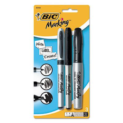Marking Multi Tip Permanent Marker, Assorted Color, Fine/Ultra-Fine/Chisel, 3/PK