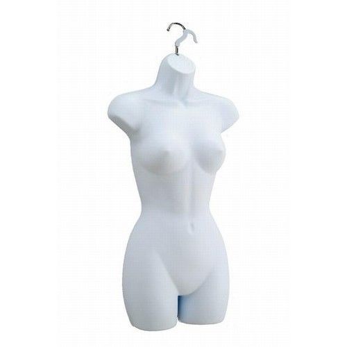 New 1 Female Dress Mannequin Form (Hard Plastic / White) with Hook for Hanging