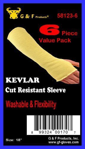 G &amp; F Kevlar 18-Inch Knit Sleeve with Thumb Slot, Yellow, 6-Pack