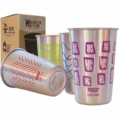 Healthy Human Stainless Steel Cups - Retro Color 16oz (4 Pack) Ideal Beer Pin...