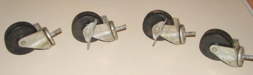 4 vintage matching industrial casters 2 3/4&#034; cart wheels with locking brakes for sale