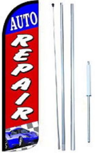 Auto Repair blue and red  Windless  Swooper Flag With Complete Hybrid Pole set