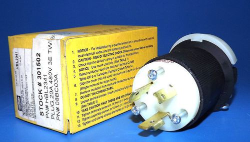 New hubbell 20a twist-lock plug insulgrip 480v 2p 3w l8-20p hbl2341 / avail qty for sale