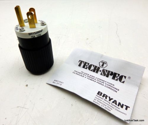 Bryant bry5266np techspec straight blade plug, 15a, 125v, black/white for sale