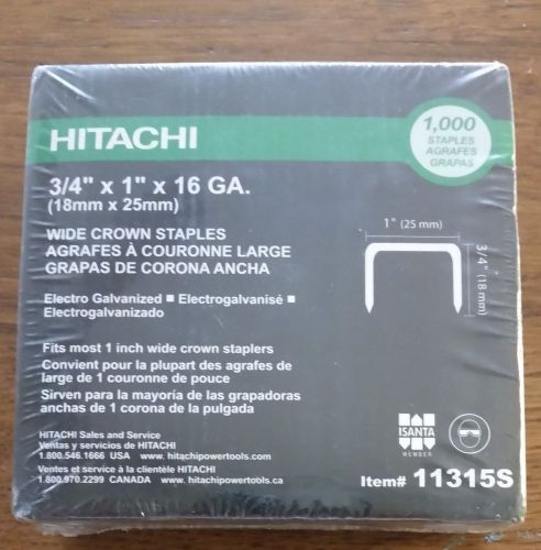 Hitachi 11315s 3/4-inch crown x 1-inch leg 16-ga elec-galv staples, 6 x 1000 for sale