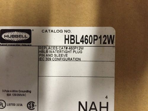 *new* hubbell hbl460p12w watertight iec pin &amp; sleeve plug - 3p4w, 60a, 125/250v for sale