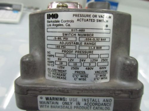 BARKSDALE PRESSURE SWITCH- MODEL NO. D1T-A80
