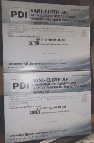 NEW 2 B0XES 50 EACH,PDI SANI-CLOTH  AF3 GERMICIDAL DISPOSABLE WIPES H59200