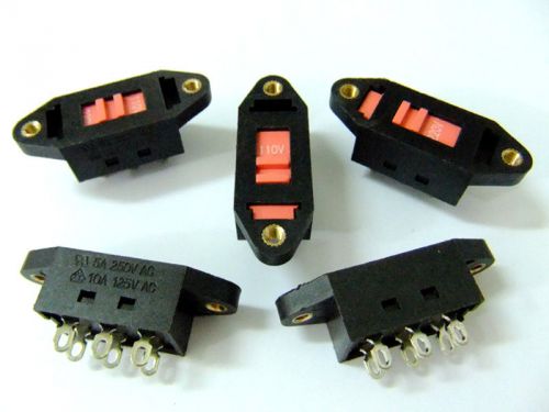 5pcs Slide Switch AC110/220V Select 6Pin DPDT 3 Position Wire Soldering Pin s458