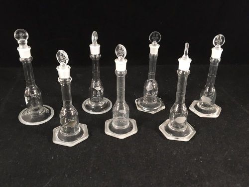 Lot of 7 kimax 5ml borosilicate glass flasks with stoppers for sale