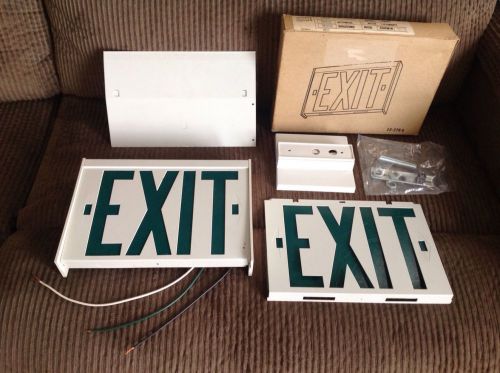 DUAL LITE DOUBLE FACE  GREEN ON WHITE METAL EXIT SIGN 13-276a
