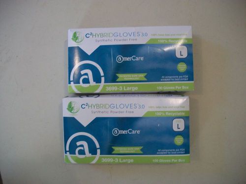 2 Boxes AmerCare C2 HybridGloves 3.0 Powder Free Synthetic Gloves Large 200 Tota