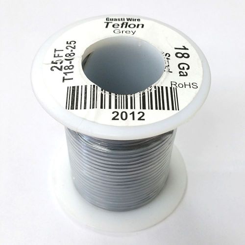 New 18awg grey teflon insulated stranded 600 volt hook-up wire 25 foot roll for sale