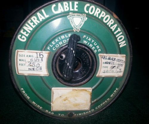 Vintage General Cable Corporation Copper White Trace Black Cotton spool 16 AWG