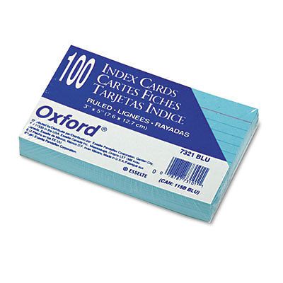 Ruled Index Cards, 3 x 5, Blue, 100/Pack 7321-BLU