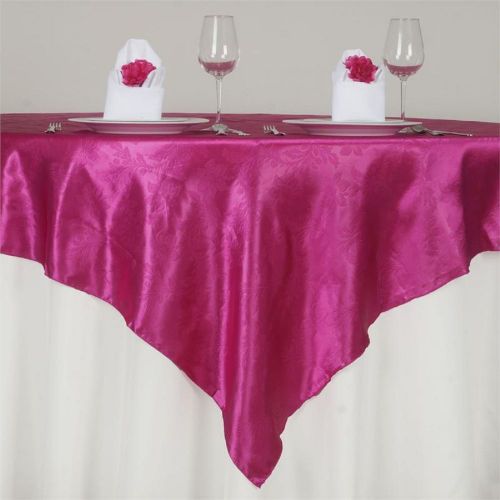 72&#034; x 72&#034; FUSHIA Adoringly Adorned Satin Lily Tablecloth Overlays