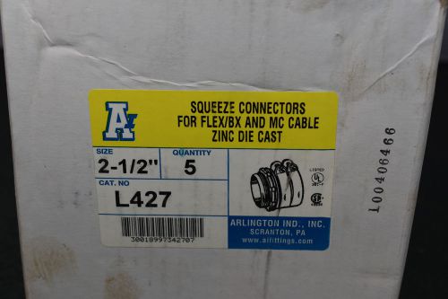 ARLINGTON IND L427 SQUEEZE CONNECTORS FOR FLEX/BX AND MC CABLE 2 1/2” BOX OF 5