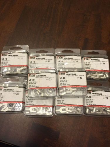 LOT OF 10 25PACKS NSI Industries S8-10 Uninsulated Spade Terminal Cu Wire Size 8