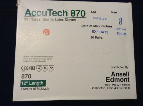 ACCUTECH 870 STERILE LATEX SURGICAL GLOVES SIZE 8  20 Pair No Powder