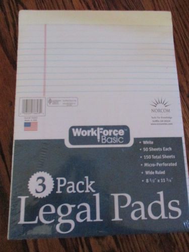 3 Pk White Legal Pad 50 Sheets 8-1/2&#034;x11-3/4&#034; Work Force Basic Micro Perforated