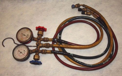 Vintage Robinair  Manifold Pressure Gauges With Hoses And Coupling Fittings