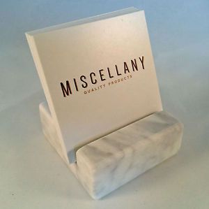 Square Business Card Holder - White Carrara Marble - Recycled Marble