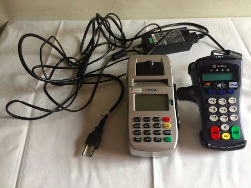 FIRST DATA FD 50 TI  Credit Card Reader  WITH PIN PAD AND METAL PINPAD STAND