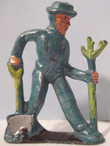 Colorful Antique Metal Toy Figure Man Planting a Tree 2  7/8&#034; Manoil 1930s Rare!