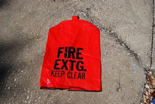 Fire extinguisher cover / plastic / bright orange / keep clear / 24&#034; x 17&#034; / new for sale