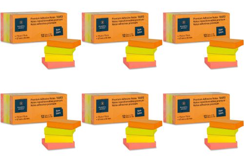Premium Adhesive Notes 1.5x2&#034; Pack of 12 Pads of 100, Neon 6 Packs