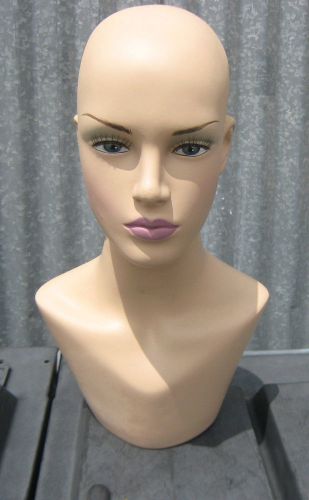 (used) fleshtone head display with bust and fake eyelashes for sale