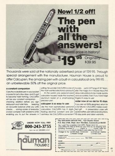 1977 Calcupen ad by Hauman House ~ Pen With A Built-In Calculator ~ 8 X 11 Print