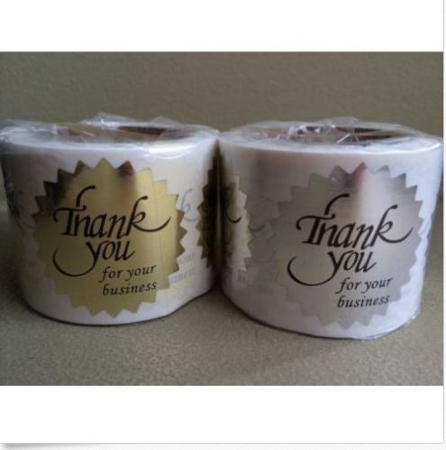 Thank You For Your Business Sticker Label Starburst Bright Gold+Silver 1/2&#034; 500