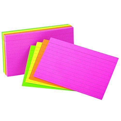 Esselte Assorted Glow Ruled Index Cards Quality Engineered 3x5 Ruled 100 PK